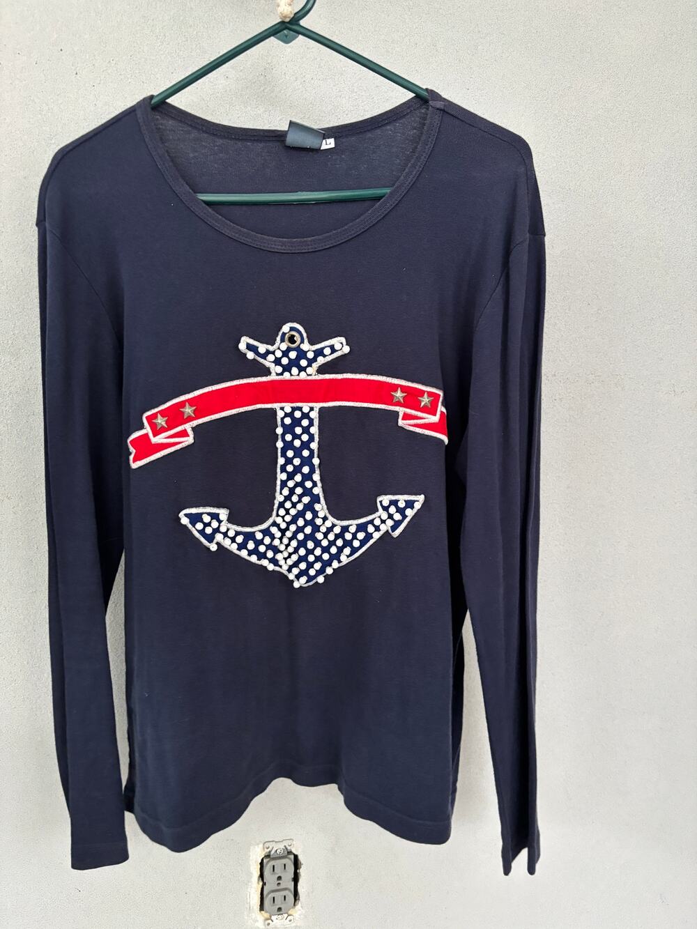 100% Cotton Long Sleeve Navy Shirt Size L Coastal Maritime Preppy